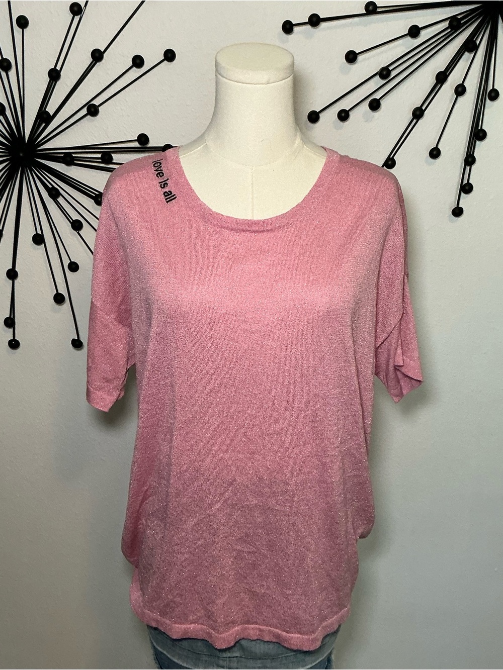 INC International Concepts Pink Metallic Shimmer Knit Top XL NWT